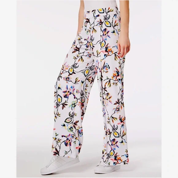 Bar III Floral Wide Leg Pants White NWT Size 0 - Picture 1 of 4